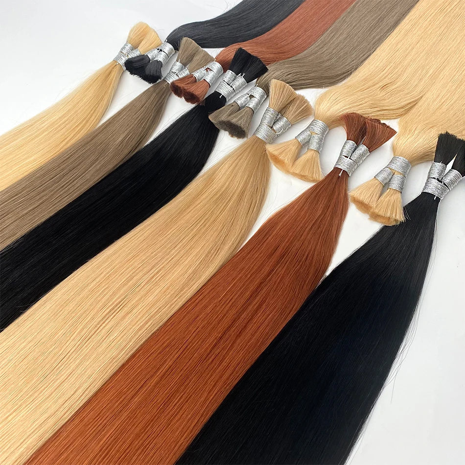 Shinehair Wholesale Straight Human Hair Bulk 100% Real Human Hair Extensions Highlight 16A Natural Black Hair Bundle Blonde 613
