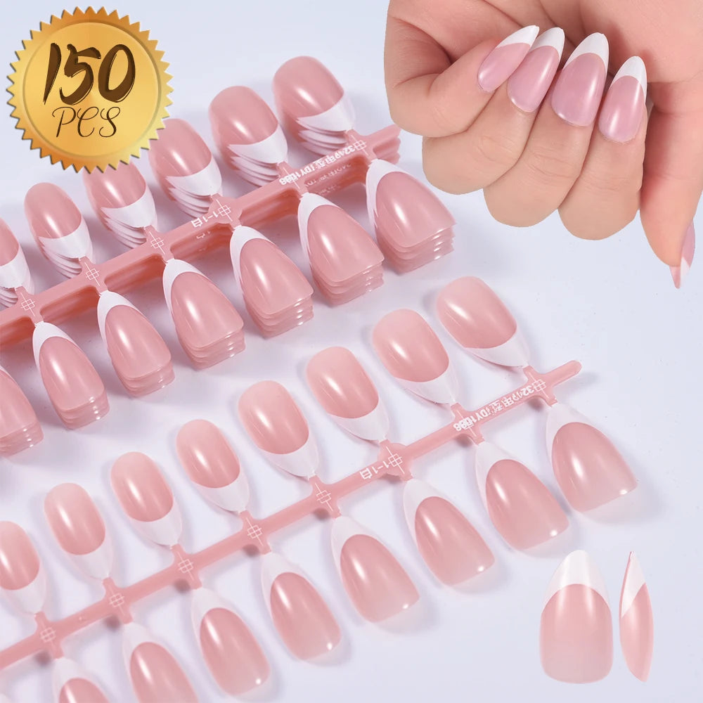 Almond Pink French Press-On Nails Glossy Full Cover Tips Set