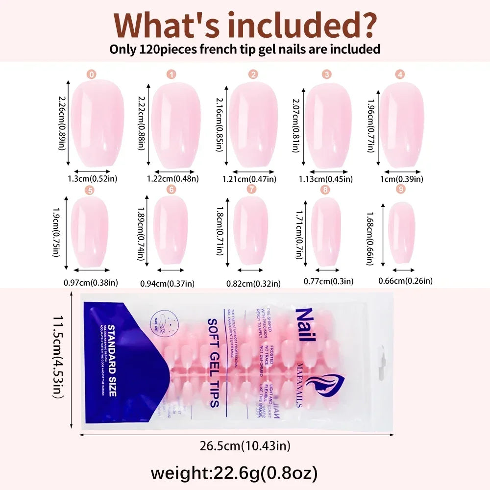 120pcs Pink Ombre Coffin Press-On Nails – Glossy