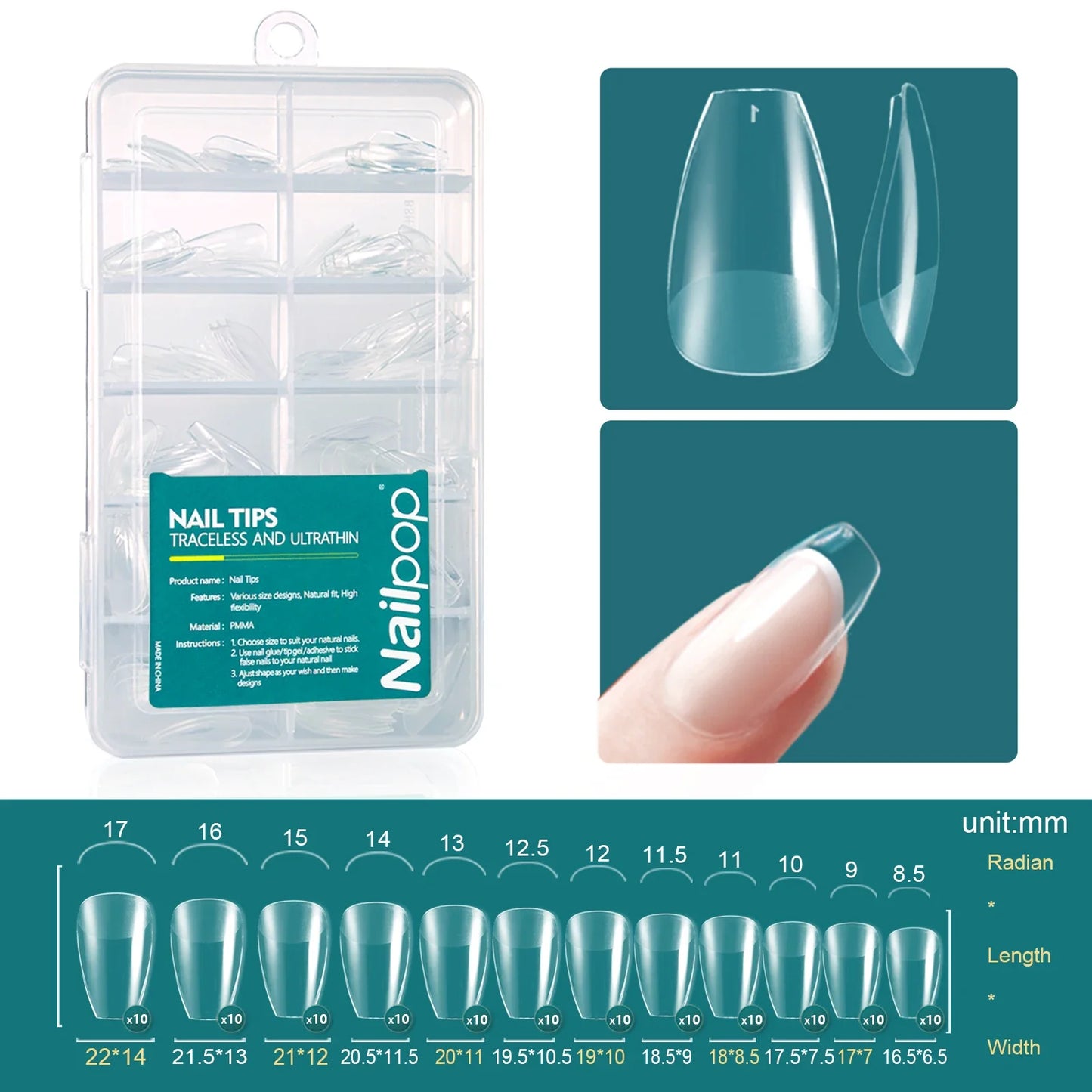Nailpop 120Pcs Gel X Nail Tips Almond Square Full Cover Set