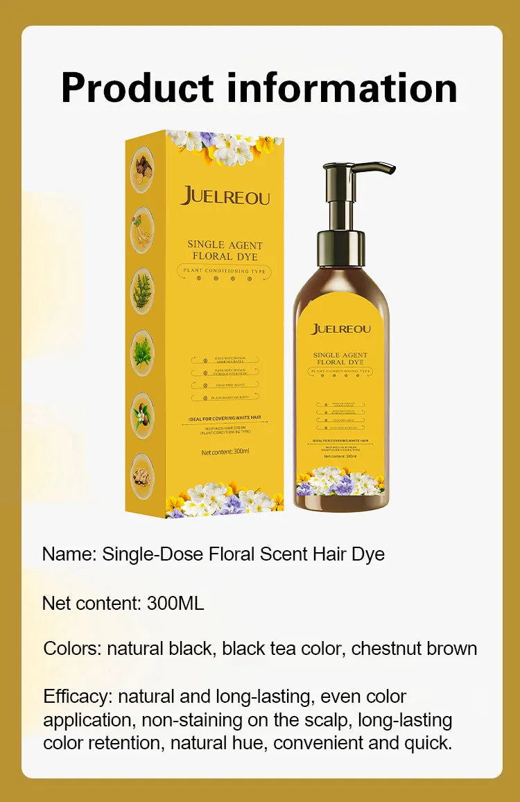 Natural Hair Dye Shampoo Plant Flower Scent Home Single Dose Temporary Hair Dye Long-lasting Color Cover Gray Hair for Women Men