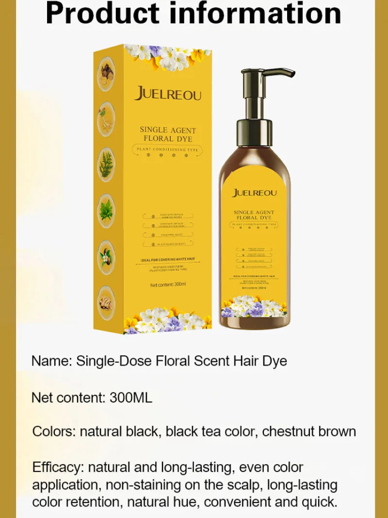 Natural Hair Dye Shampoo Plant Flower Scent Home Single Dose Temporary Hair Dye Long-lasting Color Cover Gray Hair for Women Men