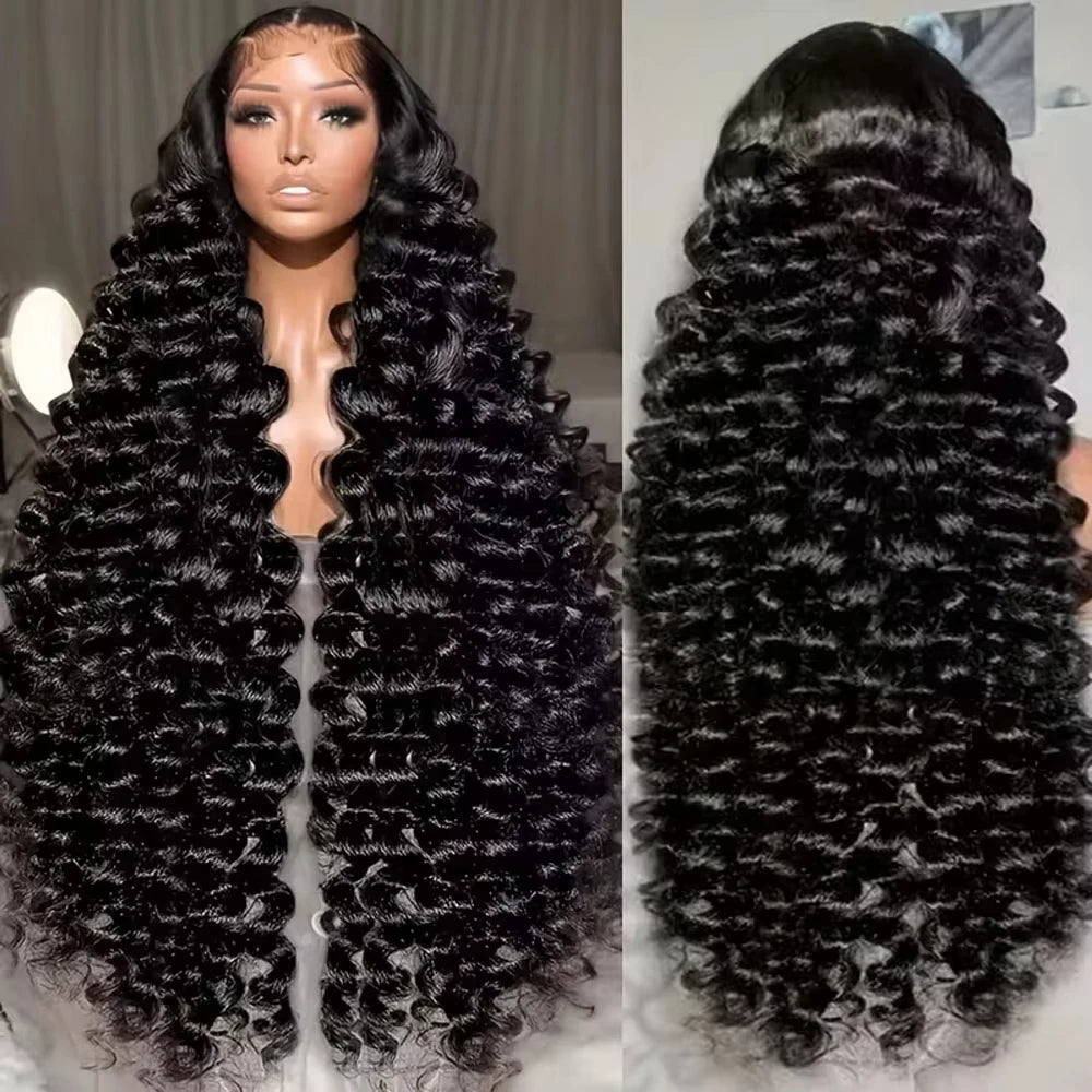 13x4 13x6 HD Transparent Lace Deep Wave Frontal Wig 40-42Inch JerrlyCurly Lace Front HumanHair Wig For Deep Curly Water Wave Wig
