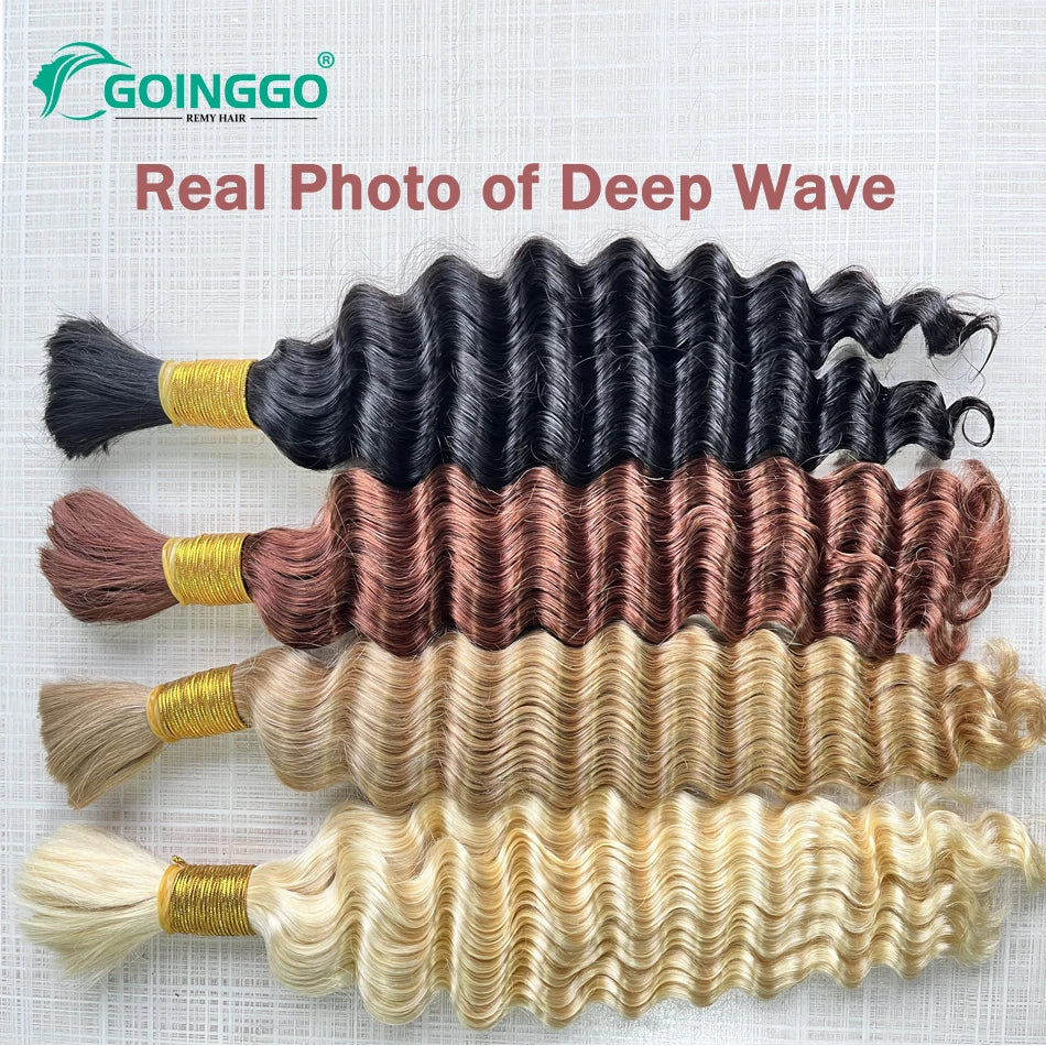 Pre-Colored Deep Wave Bulk Braiding Human Hair No Weft Remy Bulk Human Hair 14 To 28 Inch Bulk Hair Extension Crochet Braids