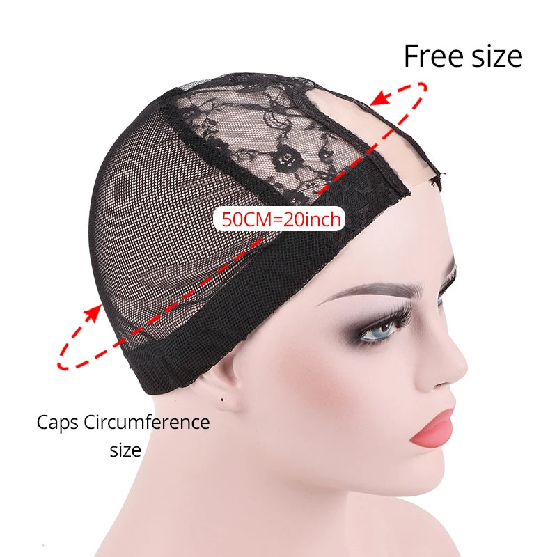 U Part Wig Caps With Lace Net For Making Wigs 1Pcs Glueless Wig Caps For Frontal Black Elastic Lace Wig Caps Wig Accessories