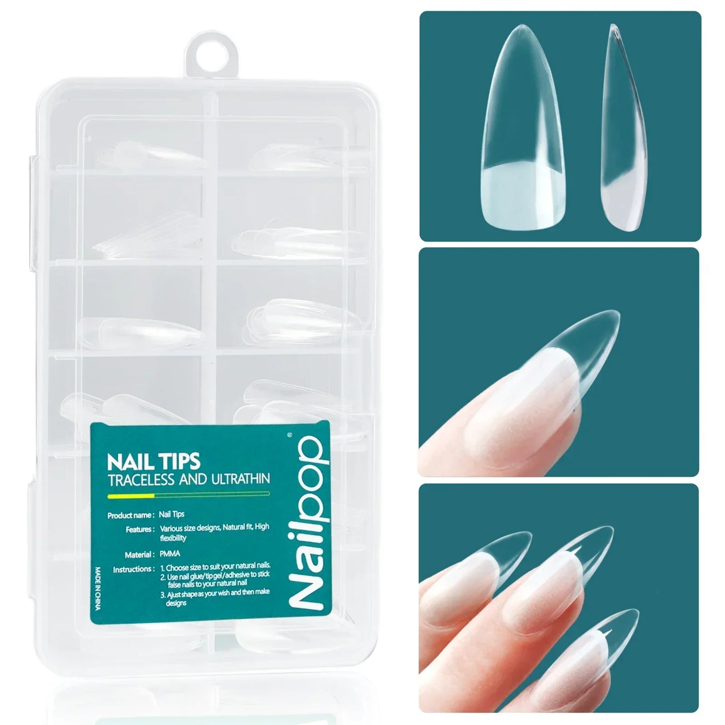 Nailpop 120Pcs Gel X Nail Tips Almond Square Full Cover Set