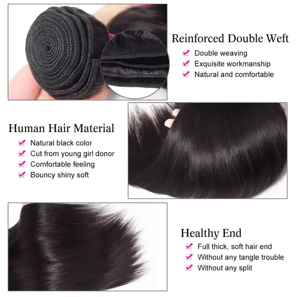 Brazilian Bone Straight Human Hair Bundles Virgin Hair Natural Color