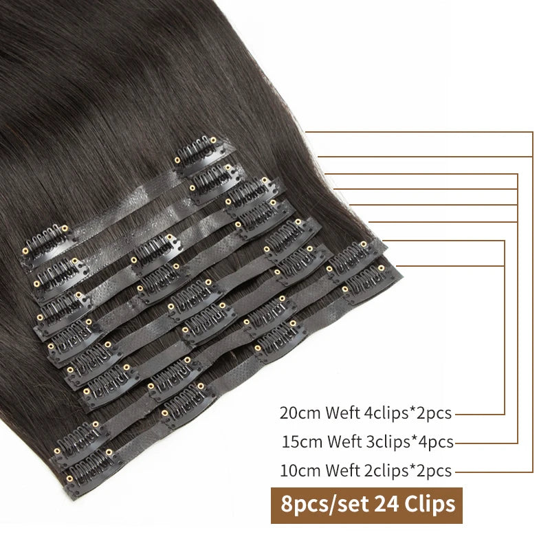Invisible Seamless PU Clip In Human Hair Extension Tape Weft Clip in Extensions 7Pcs/set 12-24inch 100G 120G Clip on Hair