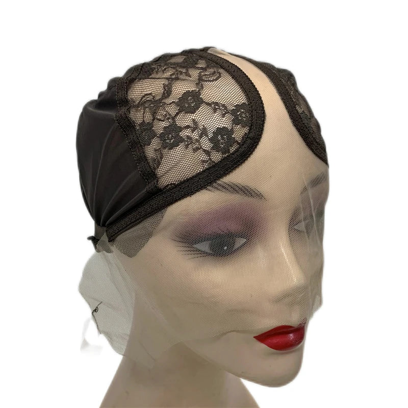 1PC T Part Wig Cap for Making Wigs with Adjustable Strap Black/Beige Mesh Weaving Wig Cap DIY Wigs