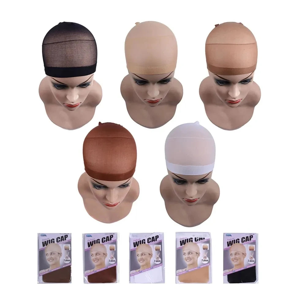 New Stocking Cap For Wigs 2Pcs Cheap Hair Net For Wigs Bald Cap Beige Brown Black Nylon Stocking Wig Cap Stretchy Hair Cap