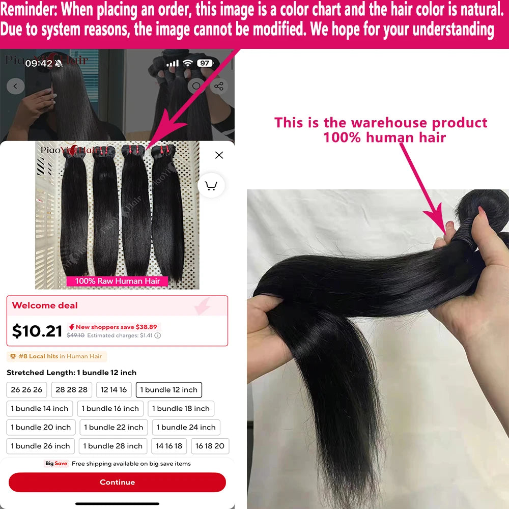 12A Straight Raw Virgin Human Hair Bundles 20–24 Inch