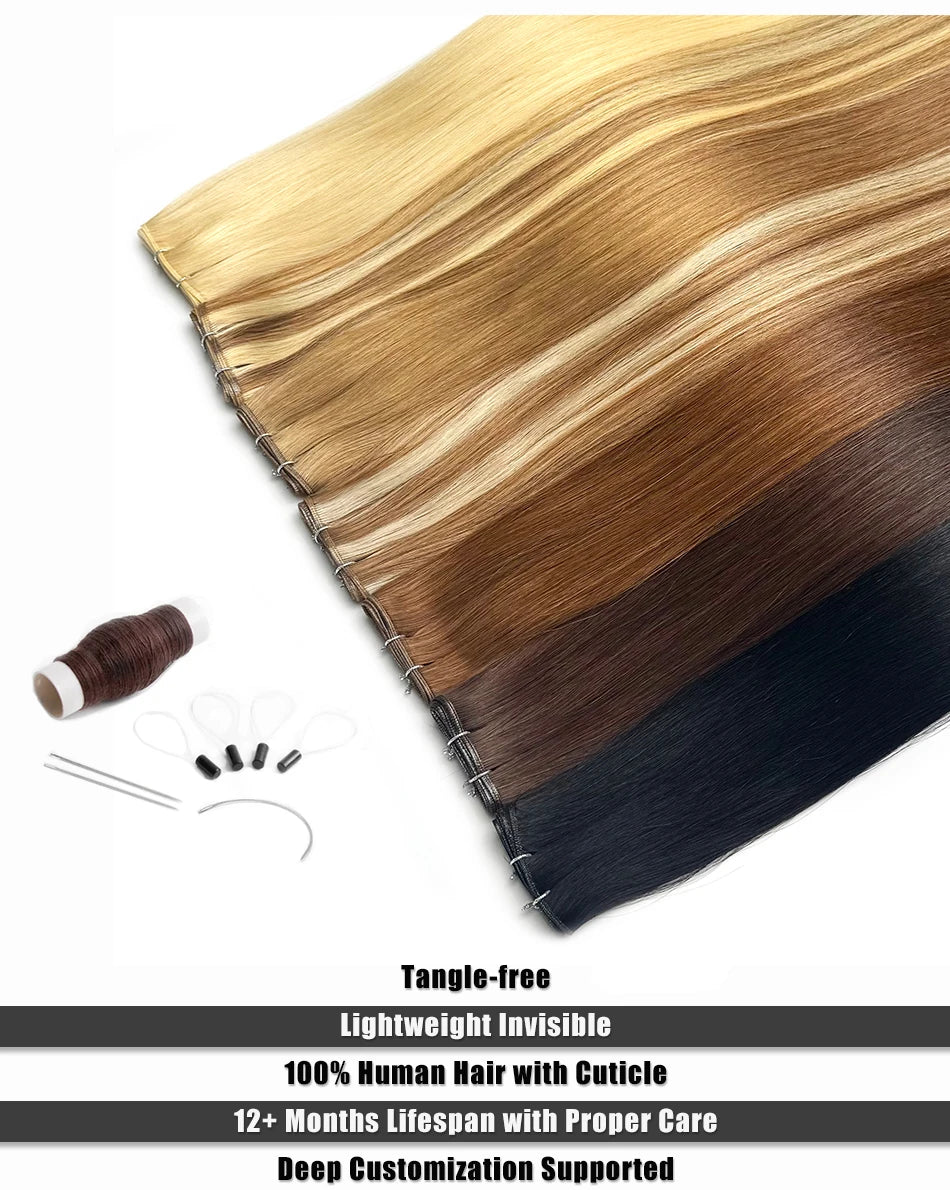 Double Drawn Genius Weft Extensions Blonde Virgin Hair 100g