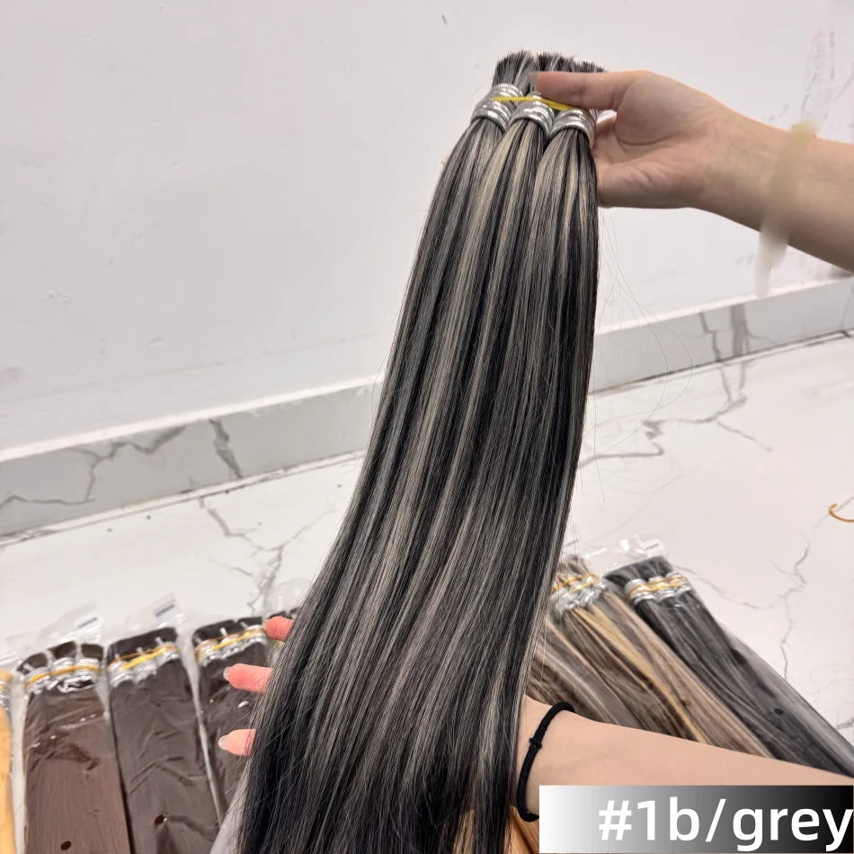 Shinehair Wholesale Straight Human Hair Bulk 100% Real Human Hair Extensions Highlight 16A Natural Black Hair Bundle Blonde 613