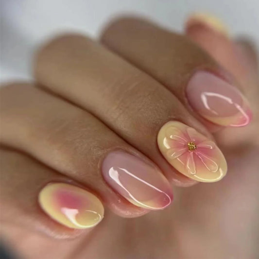 Y2K 10PCS Short Almond French Pointed 3D Flower Press-On Nails