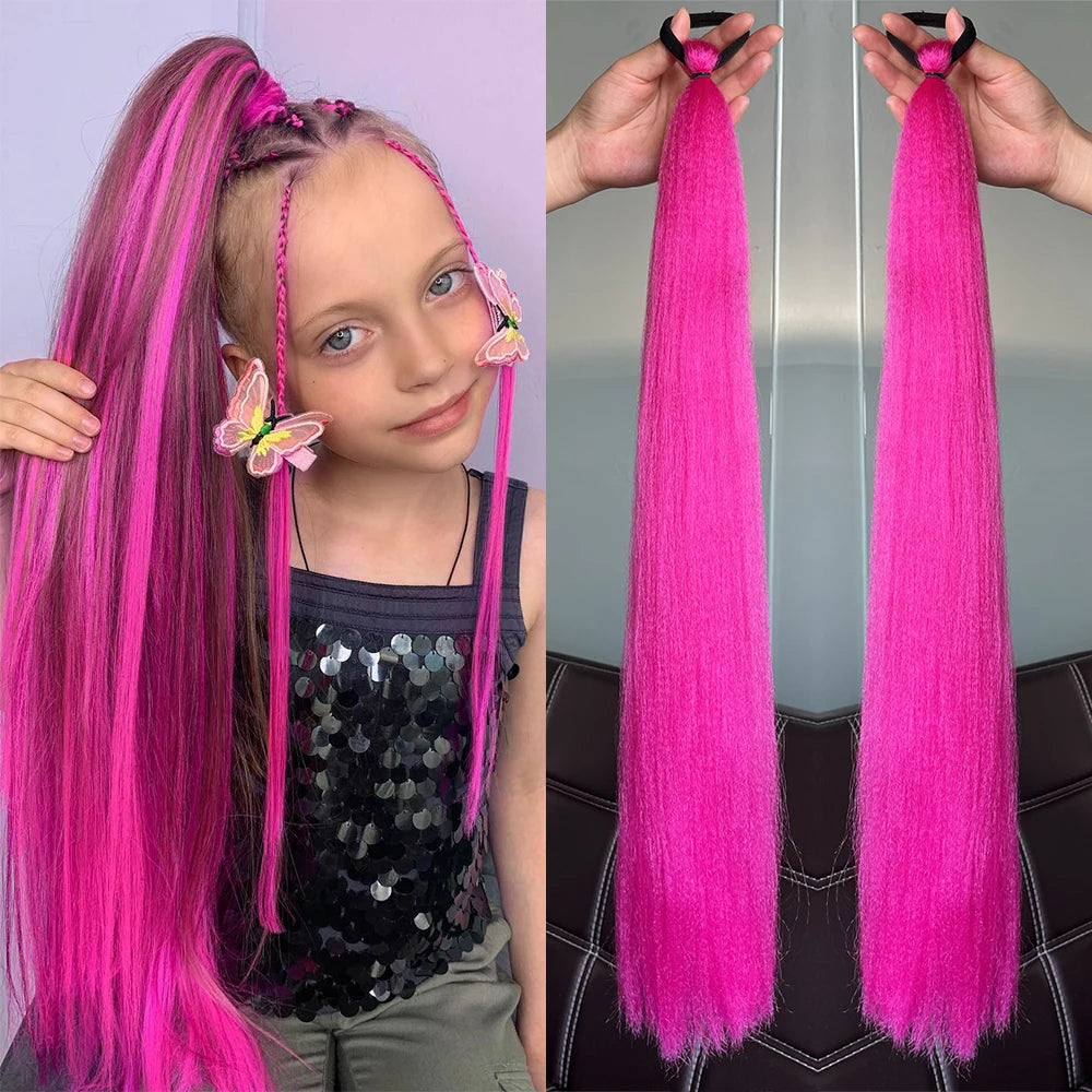 Vibrant 2Pcs Colorful Ponytail Extension Long Straight DIY Braid