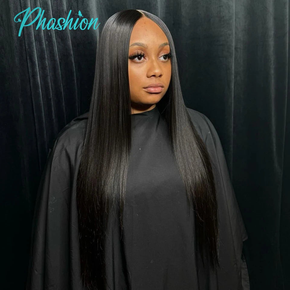 Phashion 24 26 Inch 5x5 4x4 Straight Lace Closure Only Pre Plucked Long Full Swiss Transparent Lace 100% Remy Human Hair On Sale
