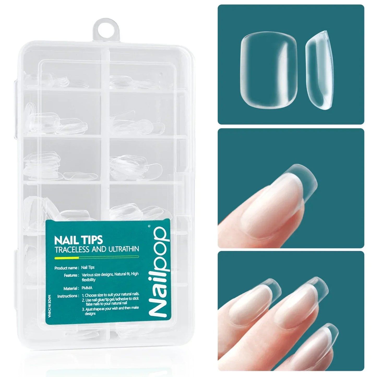 Nailpop 120Pcs Gel X Nail Tips Almond Square Full Cover Set
