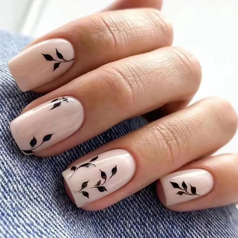 Short Square French Press On Nails Floral Acrylic Set 24Pcs