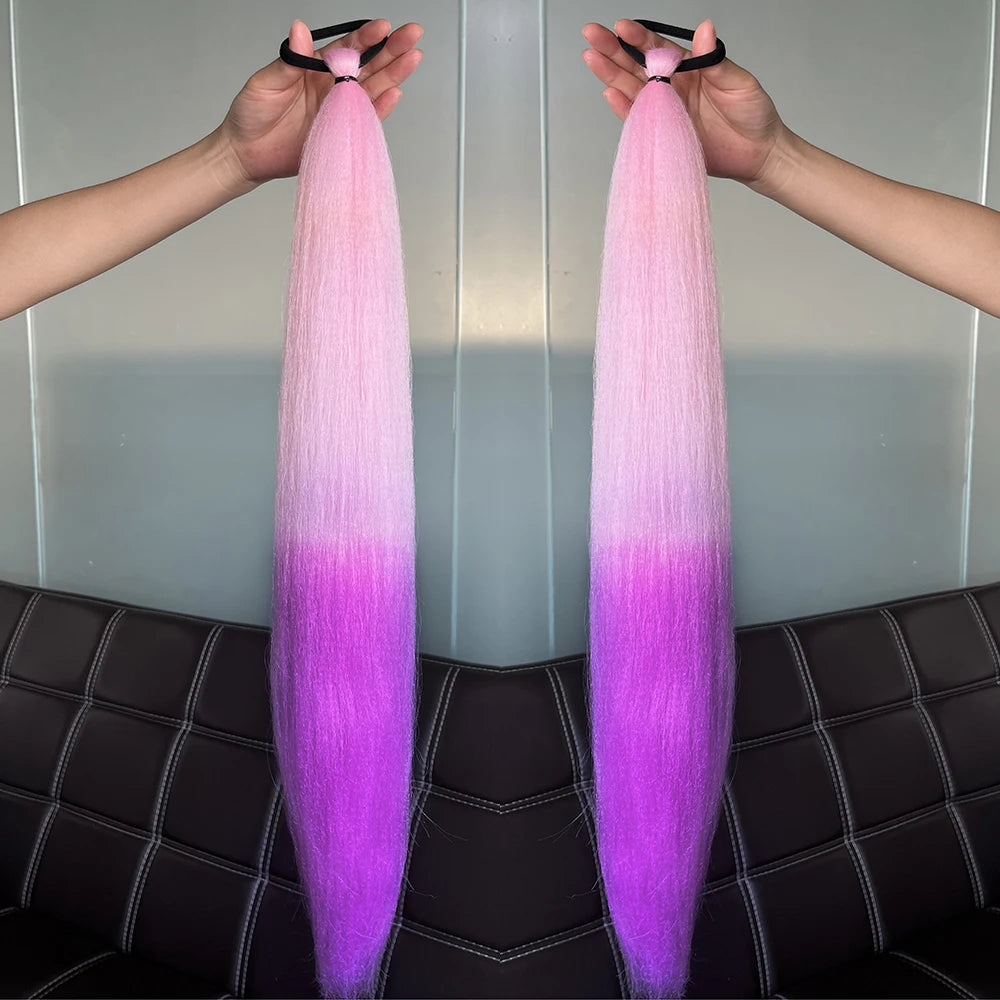 Vibrant 2Pcs Colorful Ponytail Extension Long Straight DIY Braid