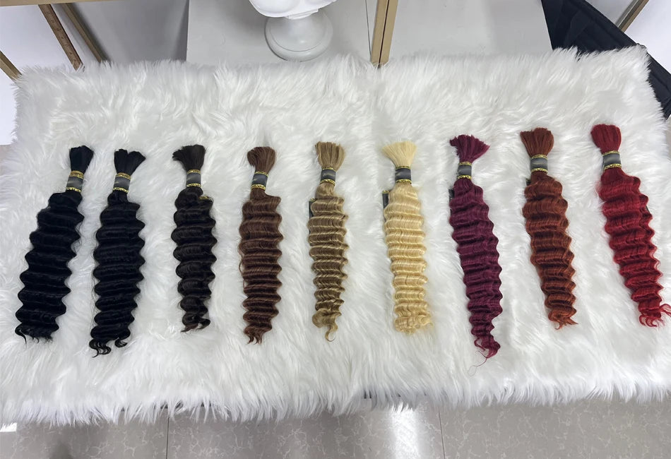 Pre-Colored Deep Wave Bulk Braiding Human Hair No Weft Remy Bulk Human Hair 14 To 28 Inch Bulk Hair Extension Crochet Braids