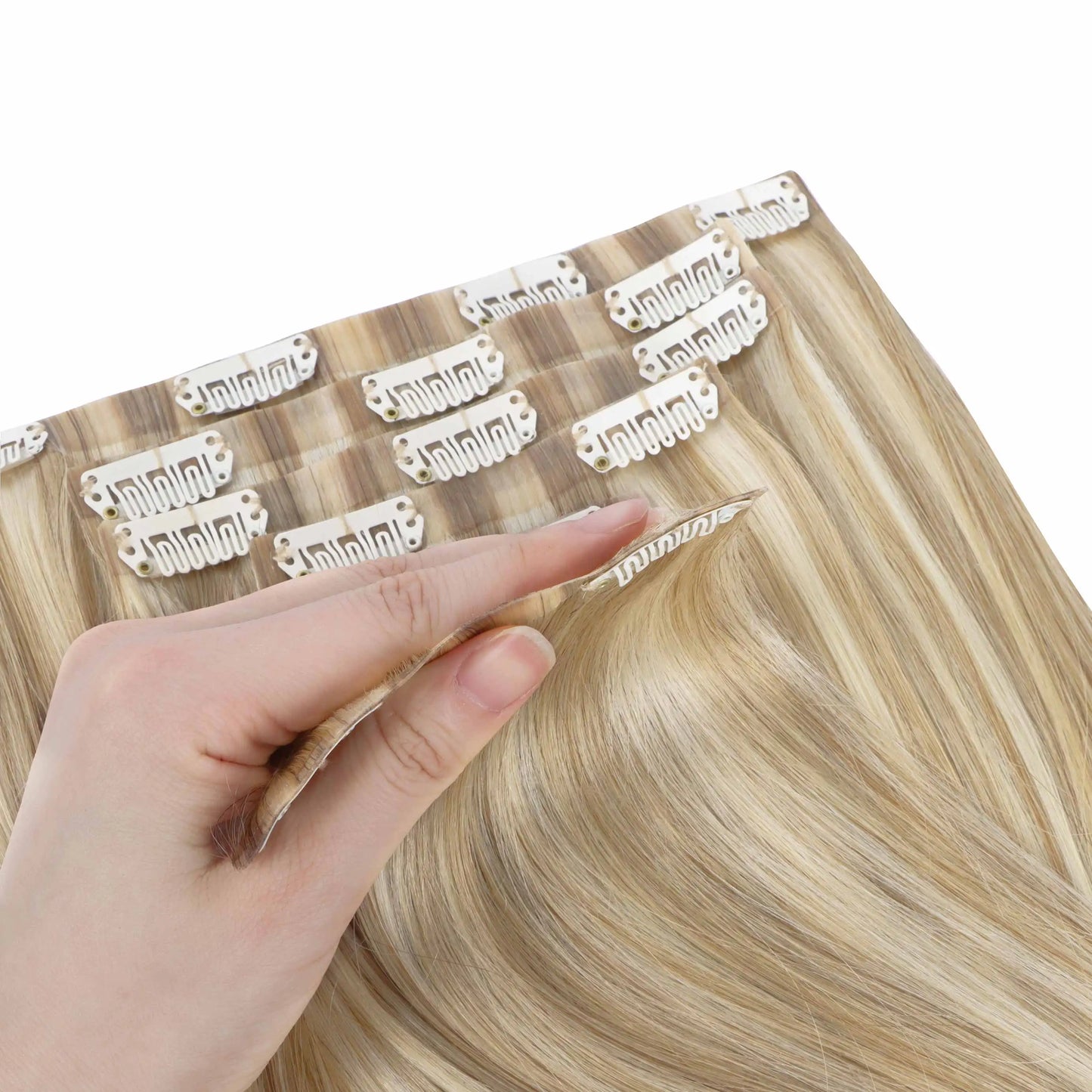 Seamless Clip In Hair Extensions Human Hair Invisible PU Tape In Remy Hair Extensions Ombre Blonde Color Skin Weft  7Pcs 150g