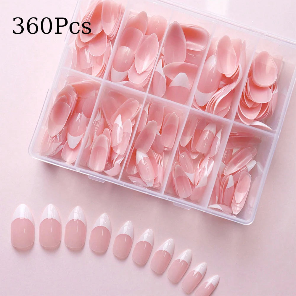 Almond Pink French Press-On Nails Glossy Full Cover Tips Set