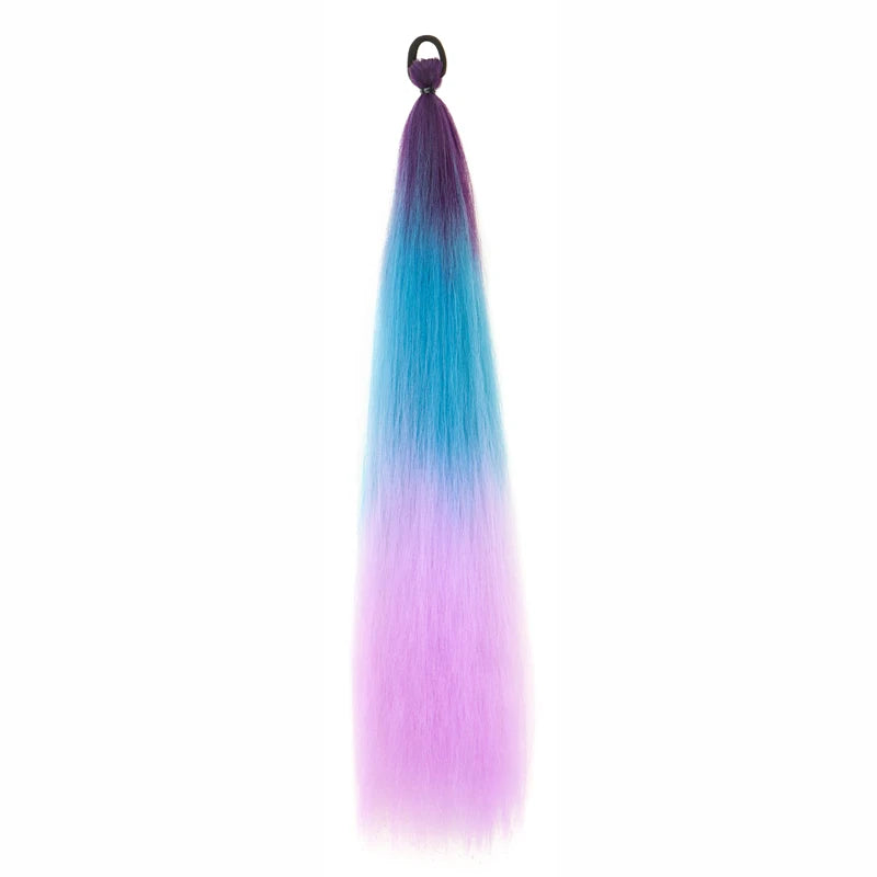 26Inch Synthetic Ponytail Extension with Elastic Tie Hair Band Long Yaki Straight Colored Braiding Ponytail Ombre Colors