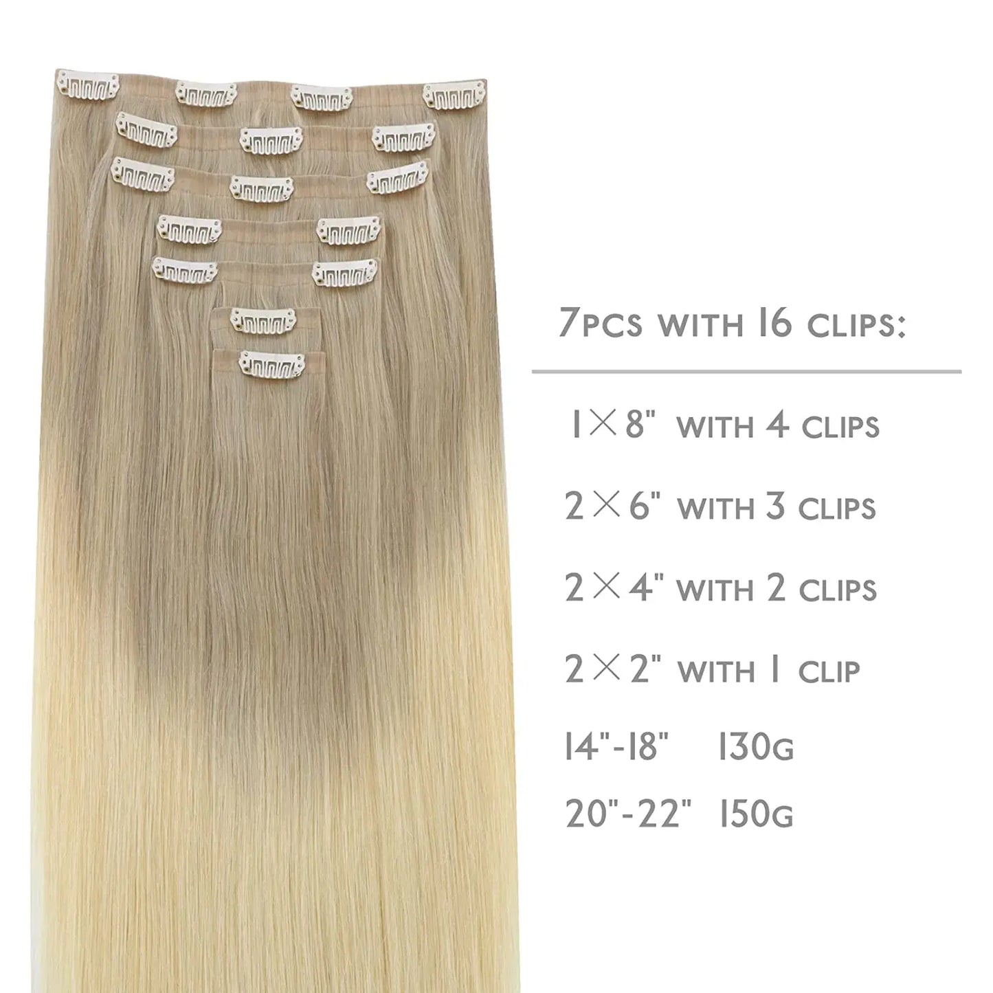 Seamless Clip In Hair Extensions Human Hair Invisible PU Tape In Remy Hair Extensions Ombre Blonde Color Skin Weft  7Pcs 150g