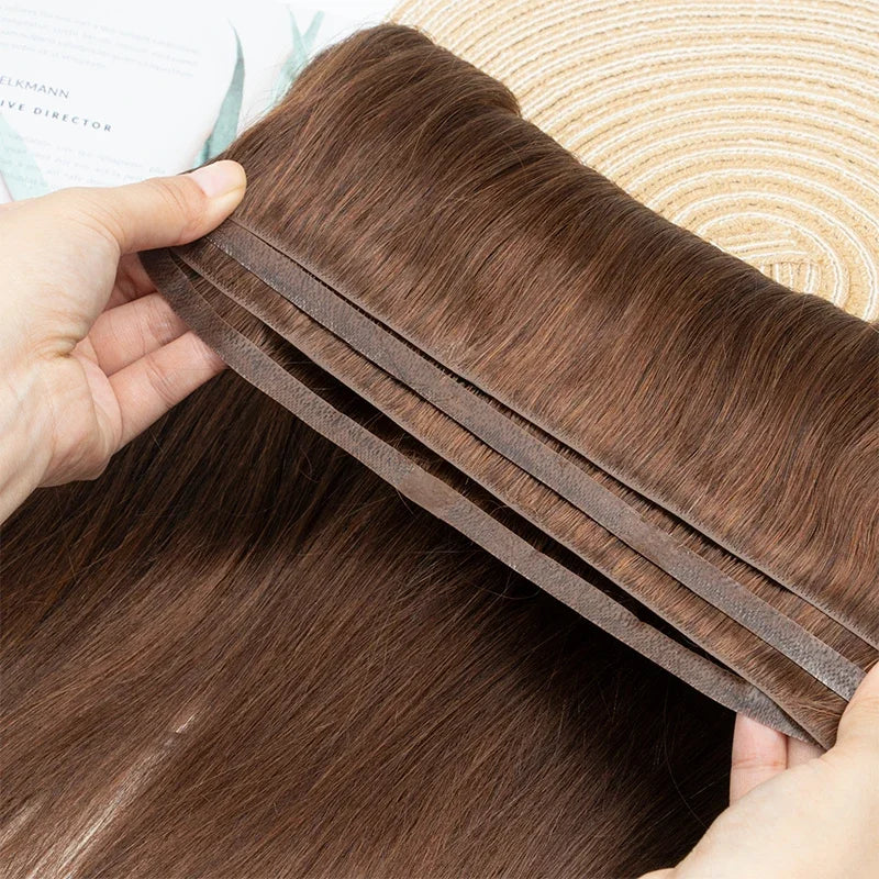 Invisible Tape Weft Human Hair Extensions – Brown Flat Weft