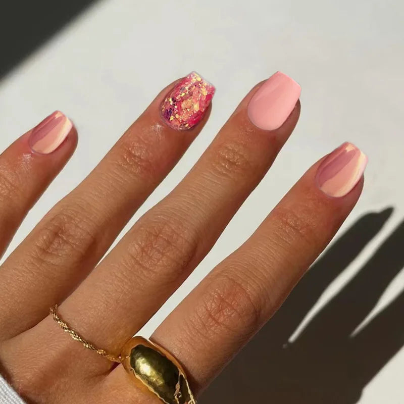 Short Square French Press On Nails Floral Acrylic Set 24Pcs