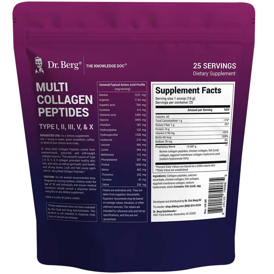 Dr. Berg Multi Collagen Peptides Powder 15.5g Grass-Fed 25 Servings