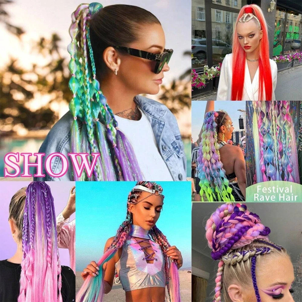 Vibrant 2Pcs Colorful Ponytail Extension Long Straight DIY Braid