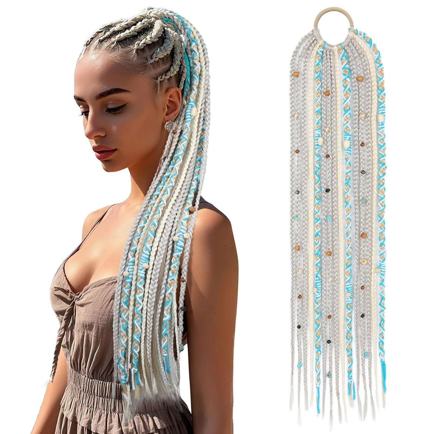 Braided Ponytail Braid Lock Beads Hair Extension