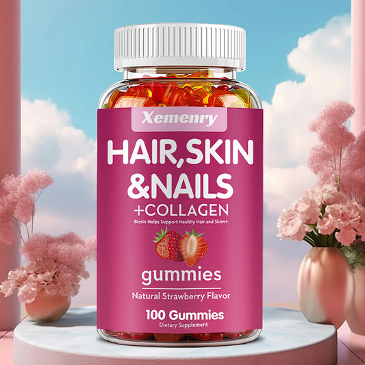 Biotin and collagen gummies bottle, 100 count, for hair growth, skin brightening and nail strength support