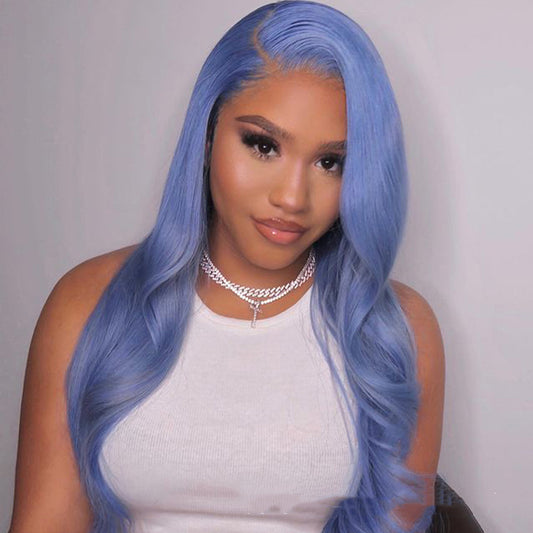 Body wave lace front wig in 100% human hair with 13x4 HD lace showing natural hairline on a model