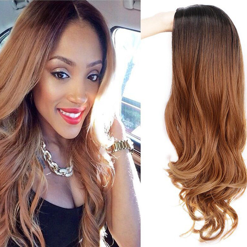Ombre gradient synthetic wig for women in brown shade, showing seamless color melt from root to tip, suitable for all face shapes