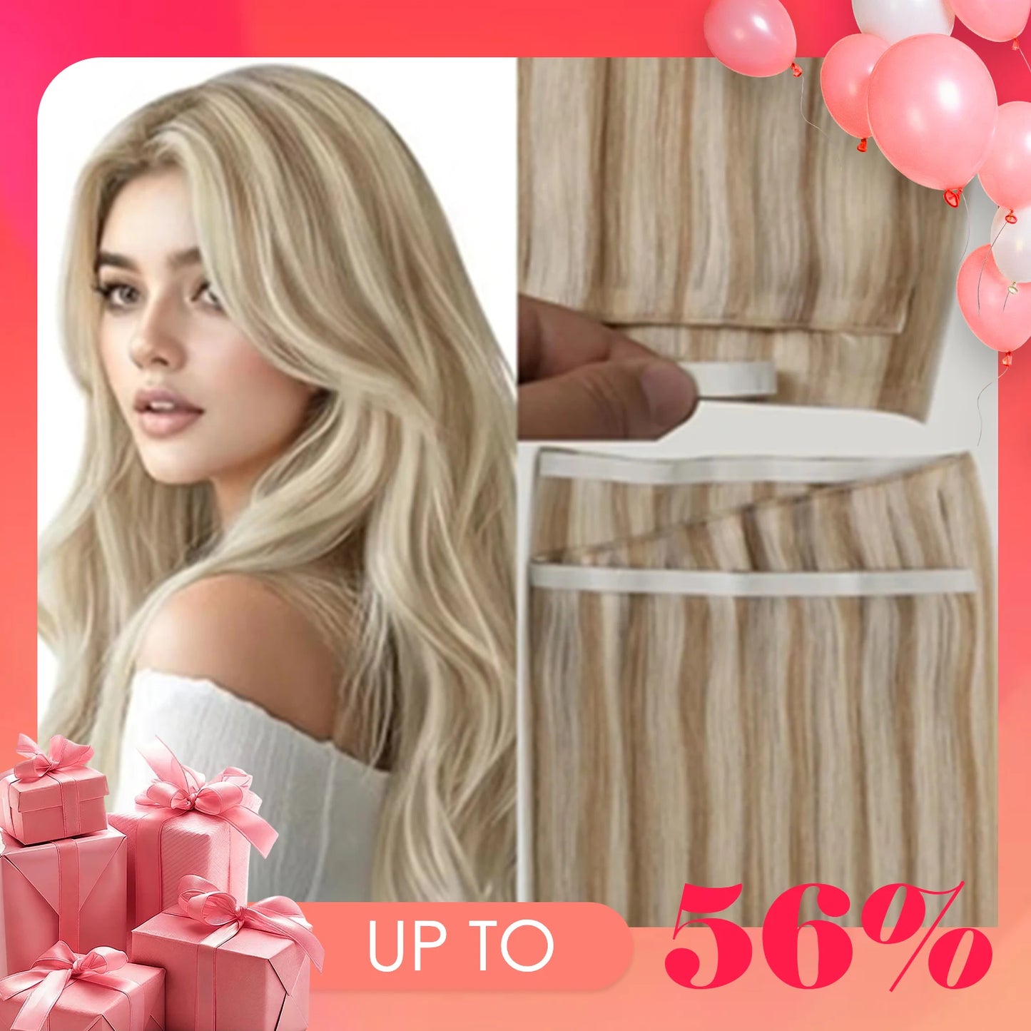 One piece invisible genius tape in extension by Full Shine, 50g remy skin weft with thick full ends, shown flat against scalp