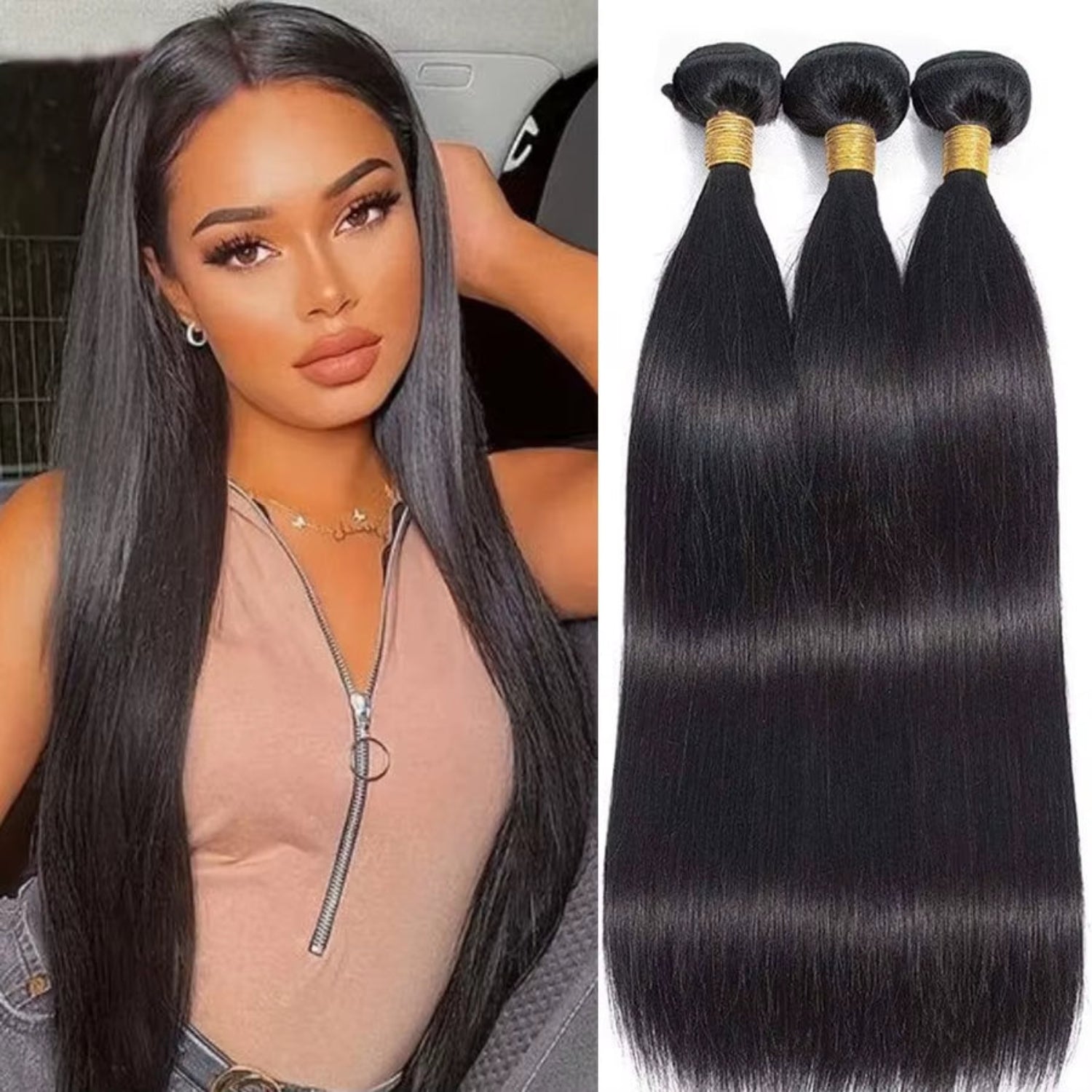 Remy Human Hair straight bundles with natural shine and smooth texture